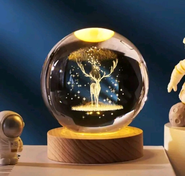  3D Galaxy Crystal Ball Night Light Creative Engraved Aesthetic Ball Dim Night Lamp, USB Powered Bed Table Lamp LED Wooden Base for Home Decoration, Birthday, Gifts, Teens (Deer lamp)Name:  3D Galaxy Crystal Ball Night Light Creative Engraved Aesthetic Ball Dim Night Lamp, USB Powered Bed Table Lamp LED Wooden Base for Home Decoration, Birthday, Gifts, Teens (Deer lamp)Material: Cr