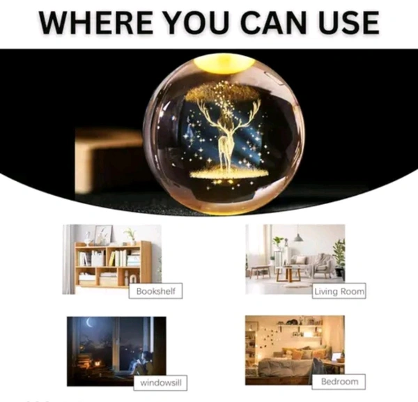  3D Galaxy Crystal Ball Night Light Creative Engraved Aesthetic Ball Dim Night Lamp, USB Powered Bed Table Lamp LED Wooden Base for Home Decoration, Birthday, Gifts, Teens (Deer lamp)Name:  3D Galaxy Crystal Ball Night Light Creative Engraved Aesthetic Ball Dim Night Lamp, USB Powered Bed Table Lamp LED Wooden Base for Home Decoration, Birthday, Gifts, Teens (Deer lamp)Material: Cr