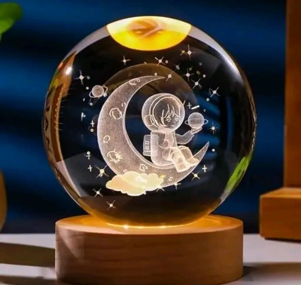 3D Moon Girl Crystal Ball LED Lamp Light with Wooden