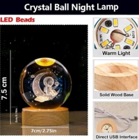 3D Moon Girl Crystal Ball LED Lamp Light with Wooden