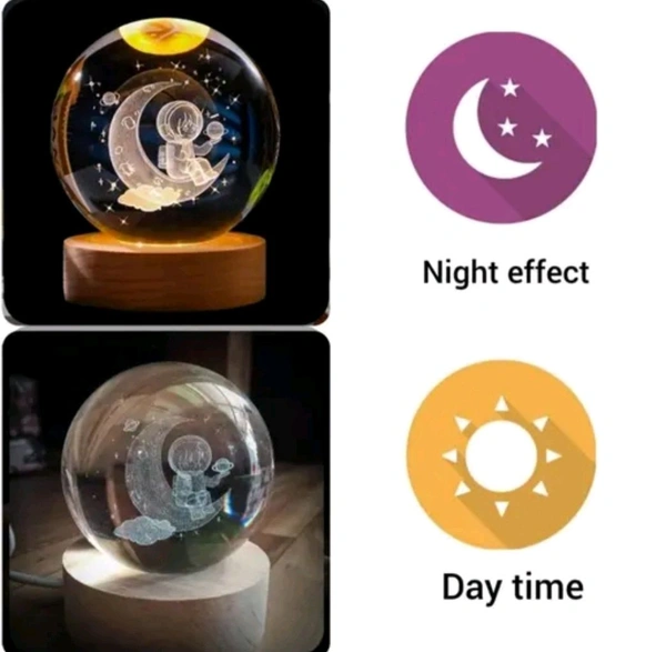 3D Moon Girl Crystal Ball LED Lamp Light with Wooden