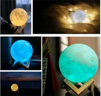 3D 7 Color Changing Moon Night Rechargeable Lamp With Stand Night Lamp