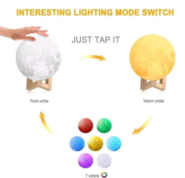 3D 7 Color Changing Moon Night Rechargeable Lamp With Stand Night Lamp