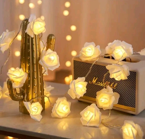 14 Led White Big rose String LED Fairy Lights for Home and Outdoor (3 m, Warm White)