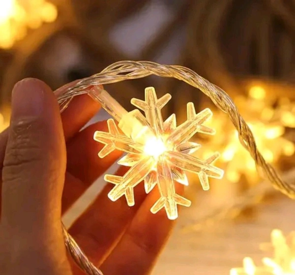 Double Flower Snowflake Design 3.3 Meter Warm White 14 LED String Lights for Diwali, Christmas