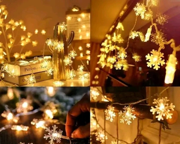 Double Flower Snowflake Design 3.3 Meter Warm White 14 LED String Lights for Diwali, Christmas