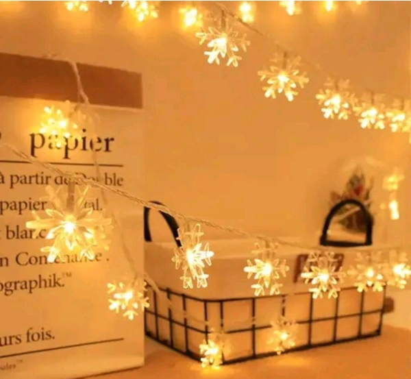 Double Flower Snowflake Design 3.3 Meter Warm White 14 LED String Lights for Diwali, Christmas