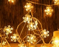 Double Flower Snowflake Design 3.3 Meter Warm White 14 LED String Lights for Diwali, Christmas