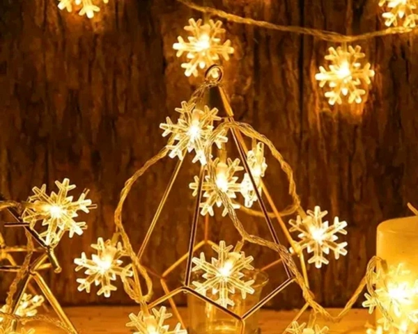 Double Flower Snowflake Design 3.3 Meter Warm White 14 LED String Lights for Diwali, Christmas