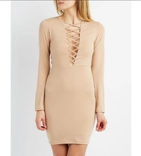 Charlotte Russe Bodycon Dress - Beige , M