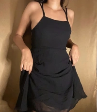 Backless Tie Up Dress - Black, S