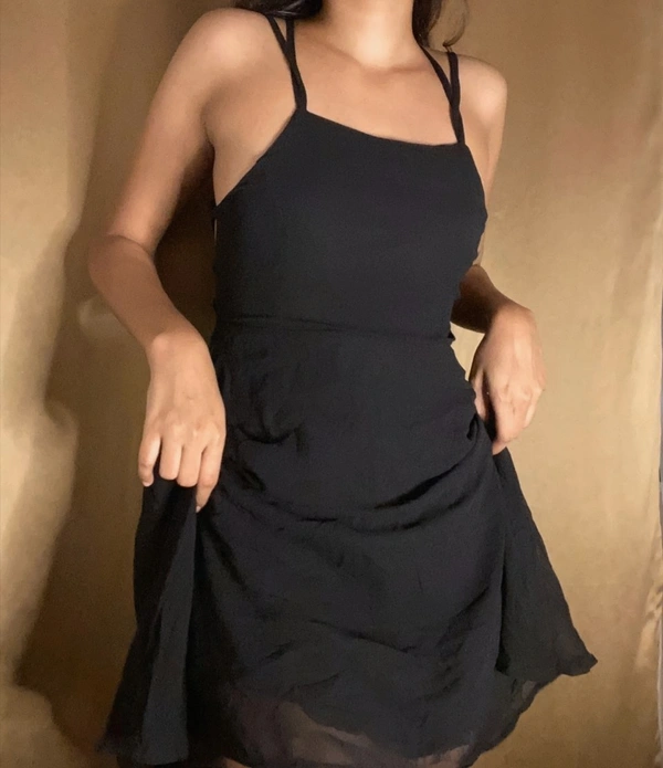 Backless Tie Up Dress - Black, S