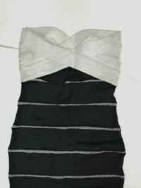 Sparkly Nights Bandage Dress - Silver/Black, S-M