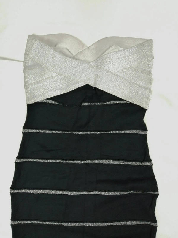 Sparkly Nights Bandage Dress - Silver/Black, S-M
