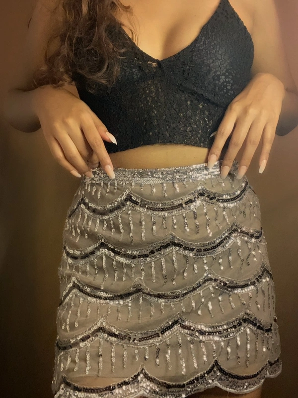 F21 Sequin Skirt - Khaki, S