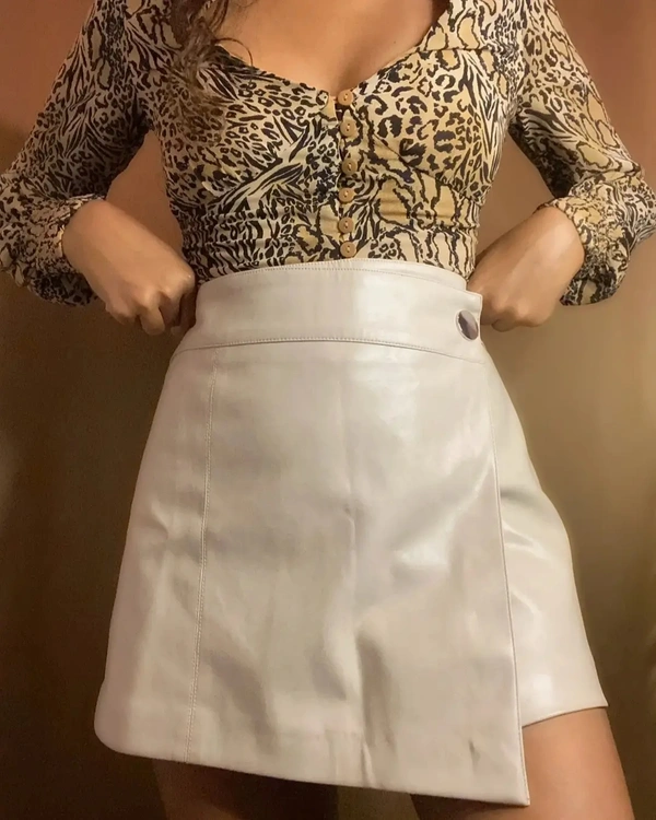 Zara Leather Skorts - Beige, L