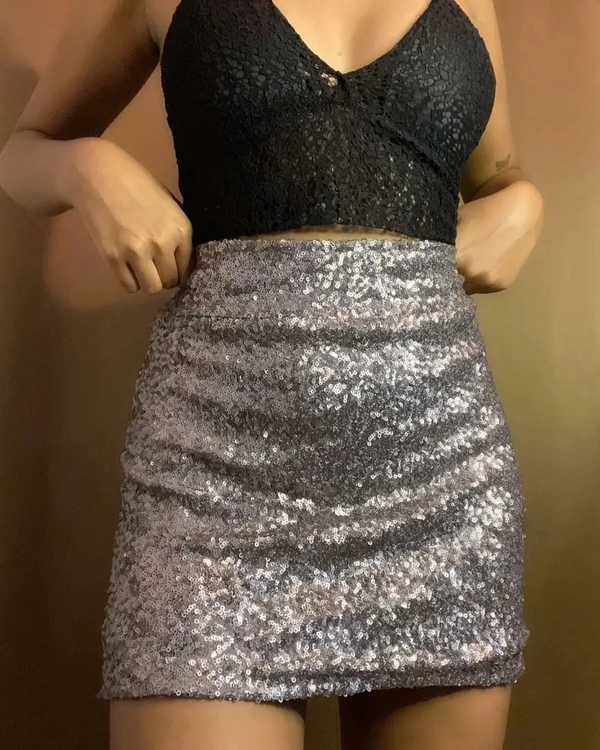 Valley Girl Sequin Skirt  - Grey , M