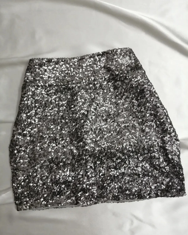 Valley Girl Sequin Skirt  - Grey , M