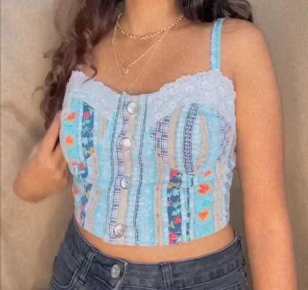 Cotton Bustier Top - Blue, S