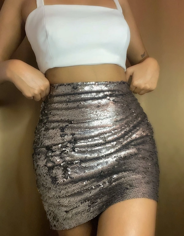 MNG Sequin Skirt - Silver, S