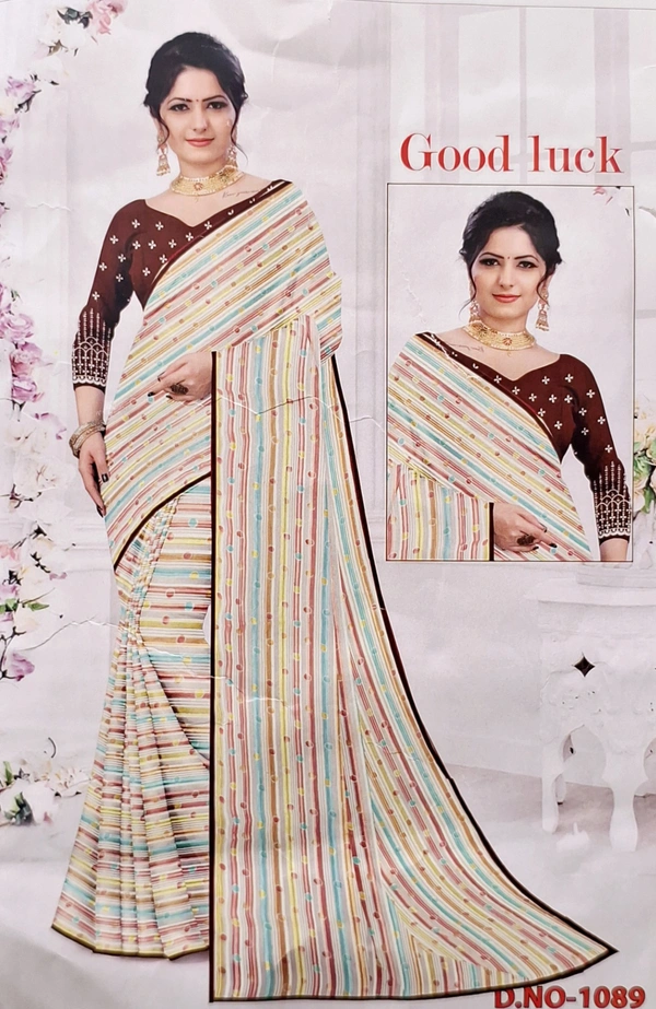 GOOD LUCK   Digital Printed Linen Saree