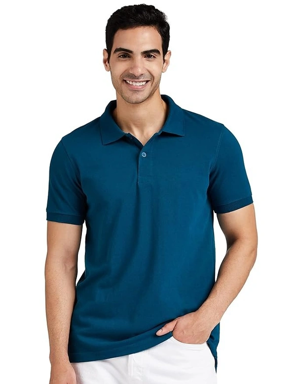 Men's Solid Cotton Rich Polo T Shirt | Collar Tshirts | Half Sleeves | Plain-Regular Fit (Available in Plus Size) - Ford Teal, Ford Teal