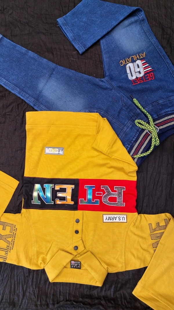 TSHIRT WITH PANT FULL PAIR SET KIDS WEAR - YELLOW