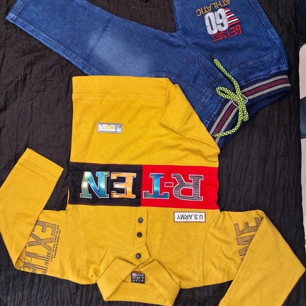 TSHIRT WITH PANT FULL PAIR SET KIDS WEAR - YELLOW