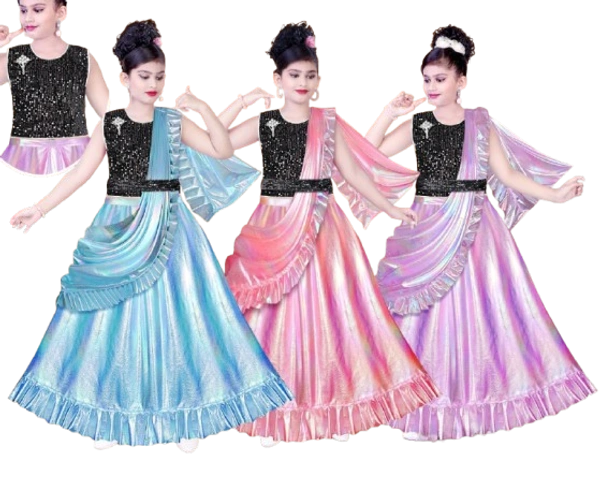 Multicolor Lehenga Style  Saree Choli Dress