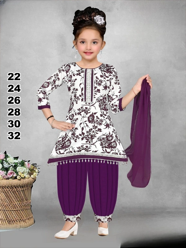 Girls’ Floral Printed Punjabi Patiala dress Suit Set with Dupatta