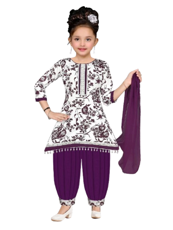 Girls’ Floral Printed Punjabi Patiala dress Suit Set with Dupatta