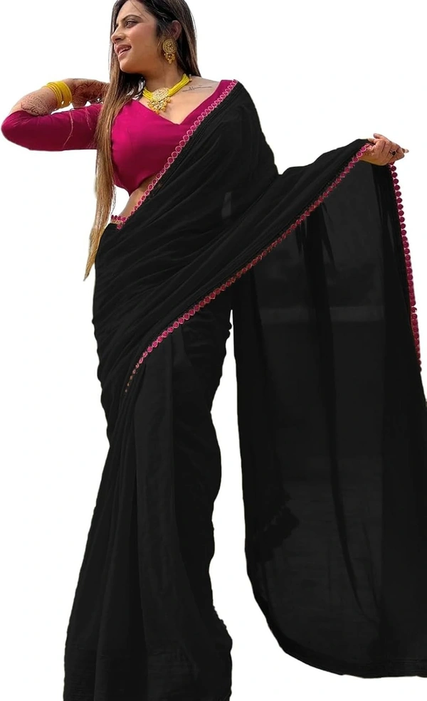 BLACK - Trending Bollywood Saree With Fancy Lace - BLACK