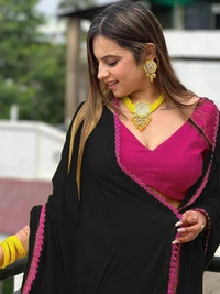 BLACK - Trending Bollywood Saree With Fancy Lace - BLACK