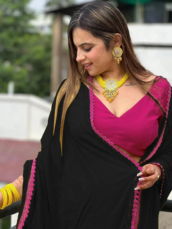 BLACK - Trending Bollywood Saree With Fancy Lace - BLACK