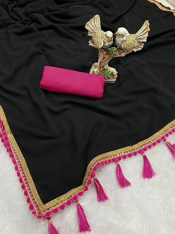 BLACK - Trending Bollywood Saree With Fancy Lace - BLACK