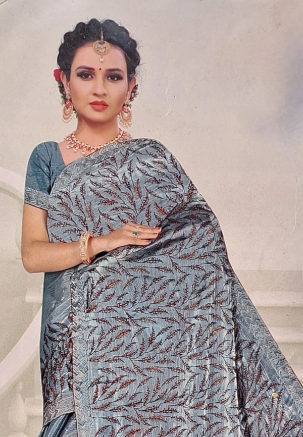 NAVJIVAN  PARTYWEAR GREY COLOUR SARI 