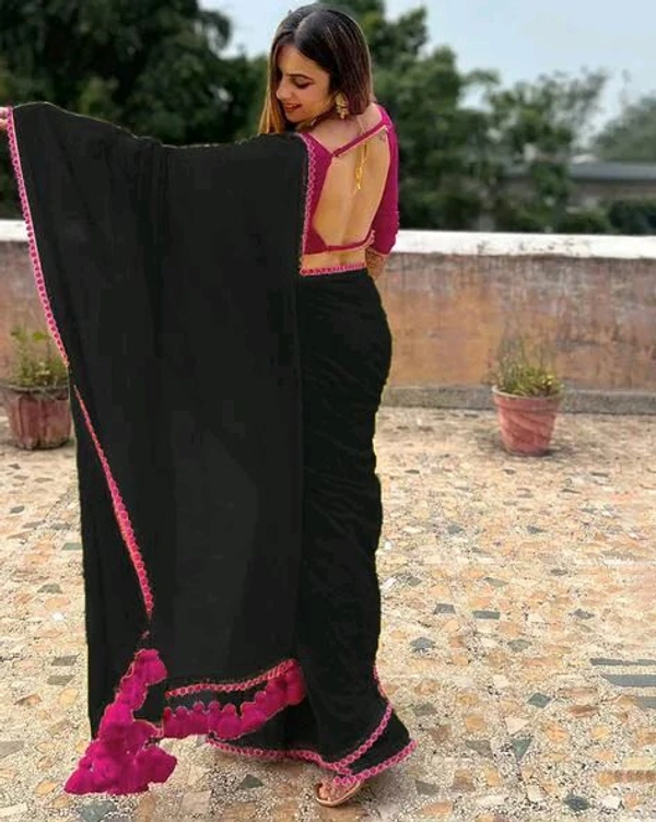 KHUSHI fancy Saree with Pink Lace   - BLACK