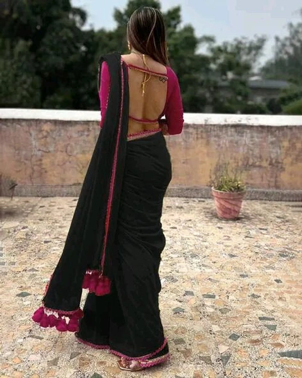 KHUSHI fancy Saree with Pink Lace   - BLACK