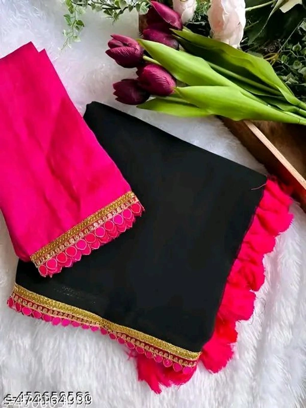 KHUSHI fancy Saree with Pink Lace   - BLACK