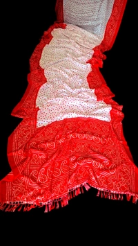 Red & White Bandhani Turkey Silk Saree