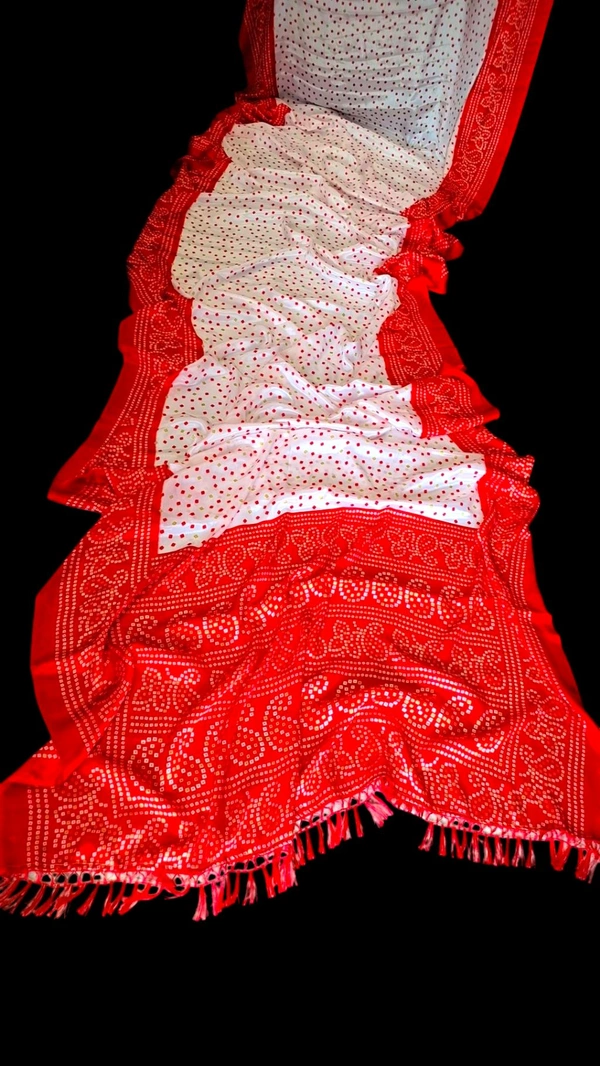 Red & White Bandhani Turkey Silk Saree