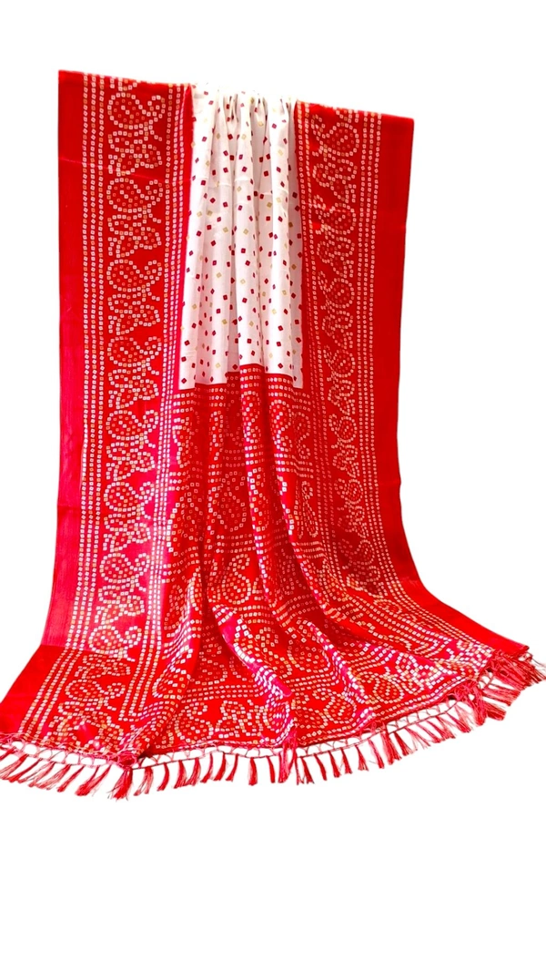 Red & White Bandhani Turkey Silk Saree