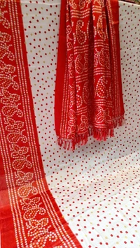 Red & White Bandhani Turkey Silk Saree