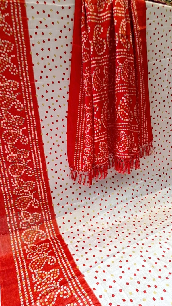 Red & White Bandhani Turkey Silk Saree