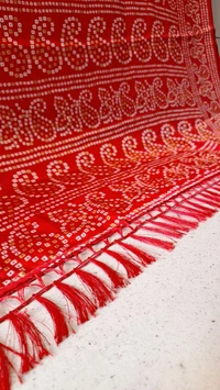 Red & White Bandhani Turkey Silk Saree