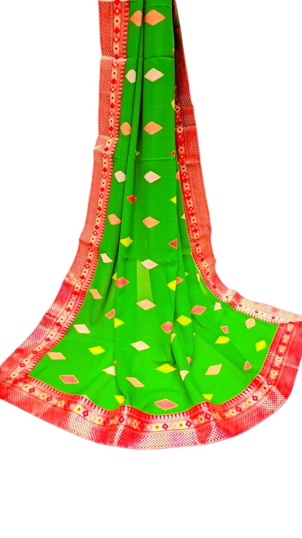 GREEN Saree With Wide Red Border