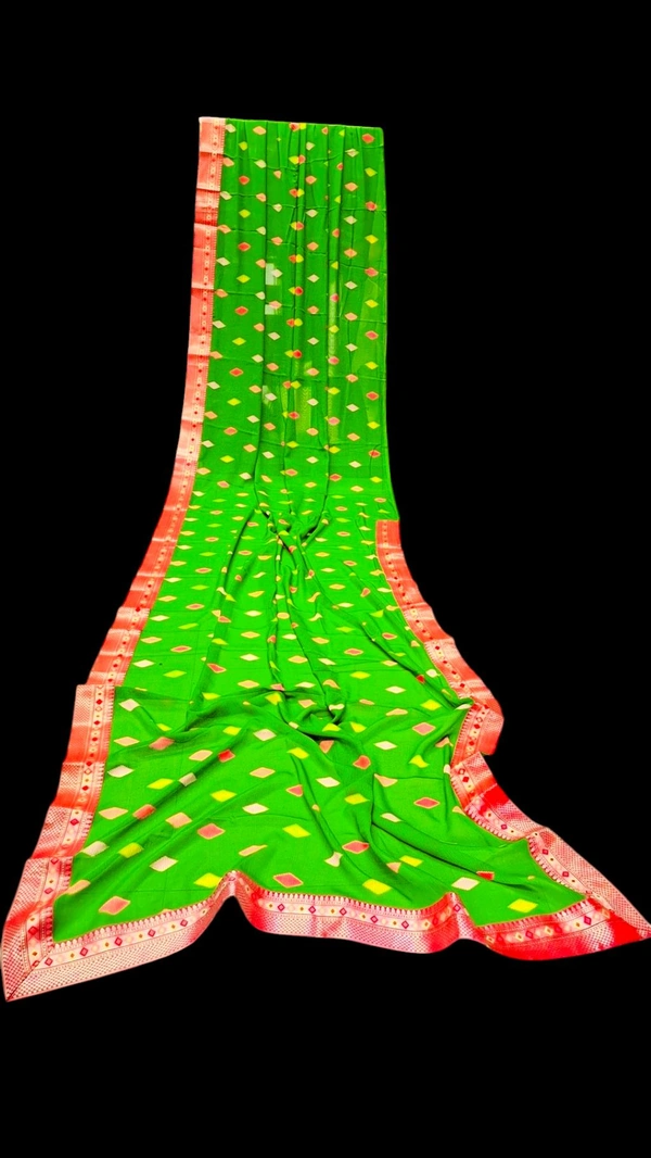 GREEN Saree With Wide Red Border
