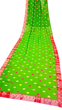 GREEN Saree With Wide Red Border