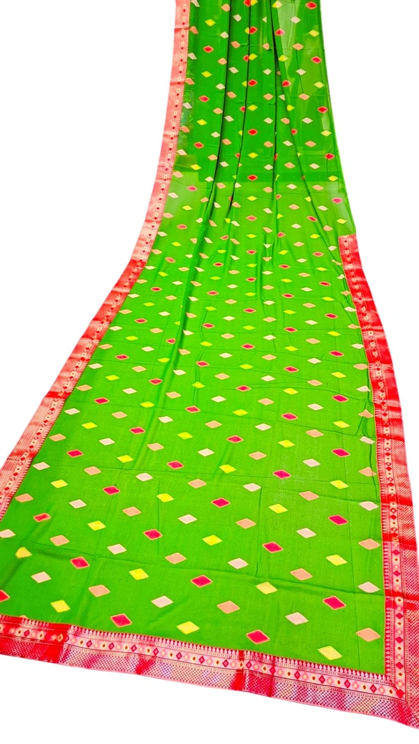 GREEN Saree With Wide Red Border