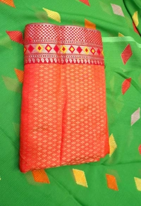 GREEN Saree With Wide Red Border